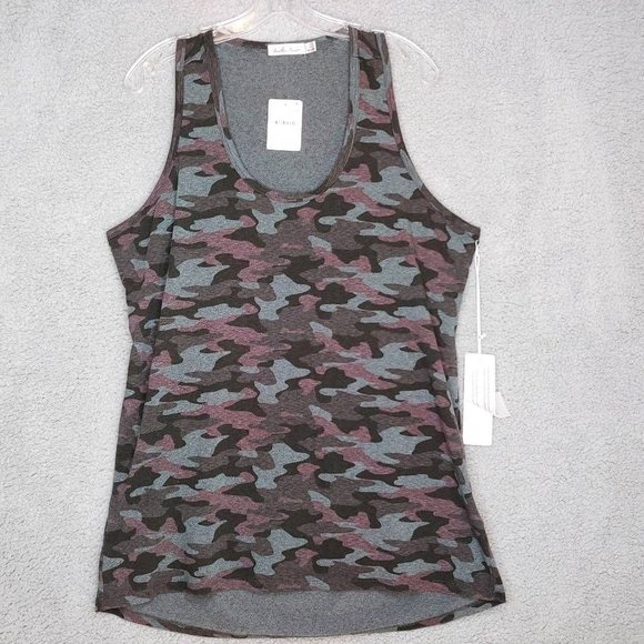 Another Love Womens Tank Top Multicolor Camouflage Scoop Neck Stretch L New - Picture 1 of 7